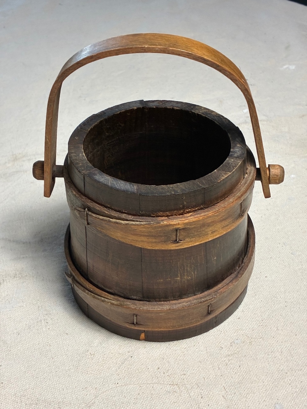 Antique Primitive Wooden Mini Firkin Bucket,Stave Sugar Pail